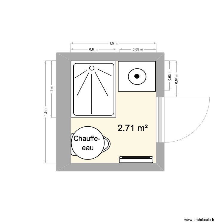 AVJV SDB. Plan de 1 pièce et 3 m2