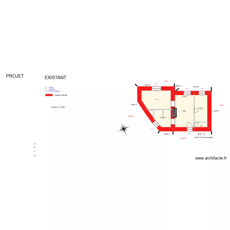 BARIL_ Existant. Plan de 6  et 52 m²