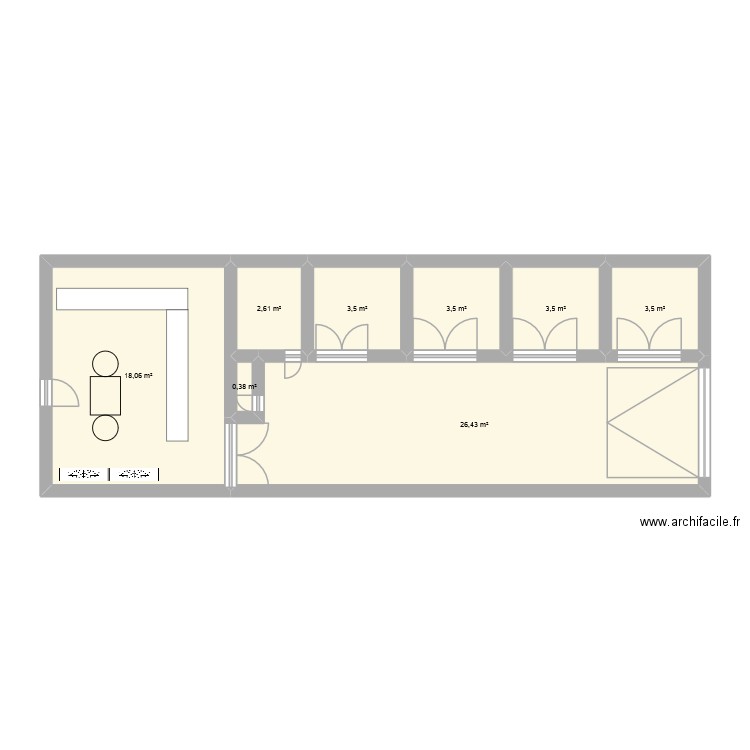 travail. Plan de 8 pièces et 61 m2