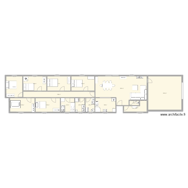 Plan maison linéaire . Plan de 0 pièce et 0 m2