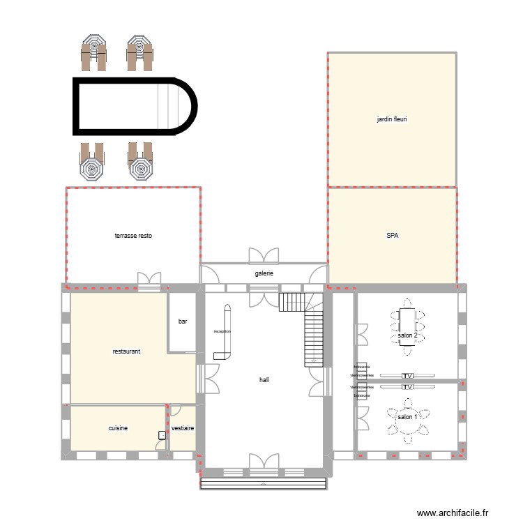 hall 1. Plan de 0 pièce et 0 m2