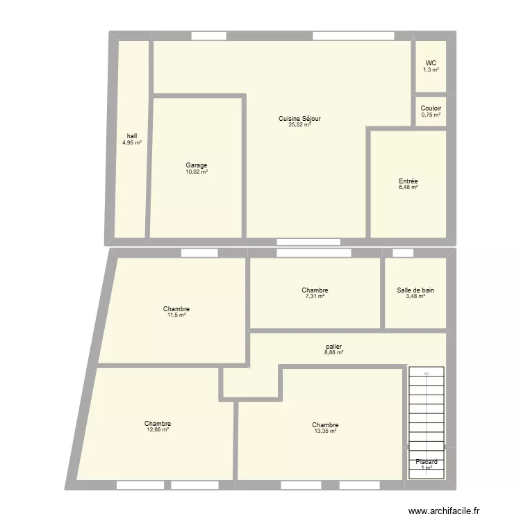 257 fruges. Plan de 13  et 107 m²