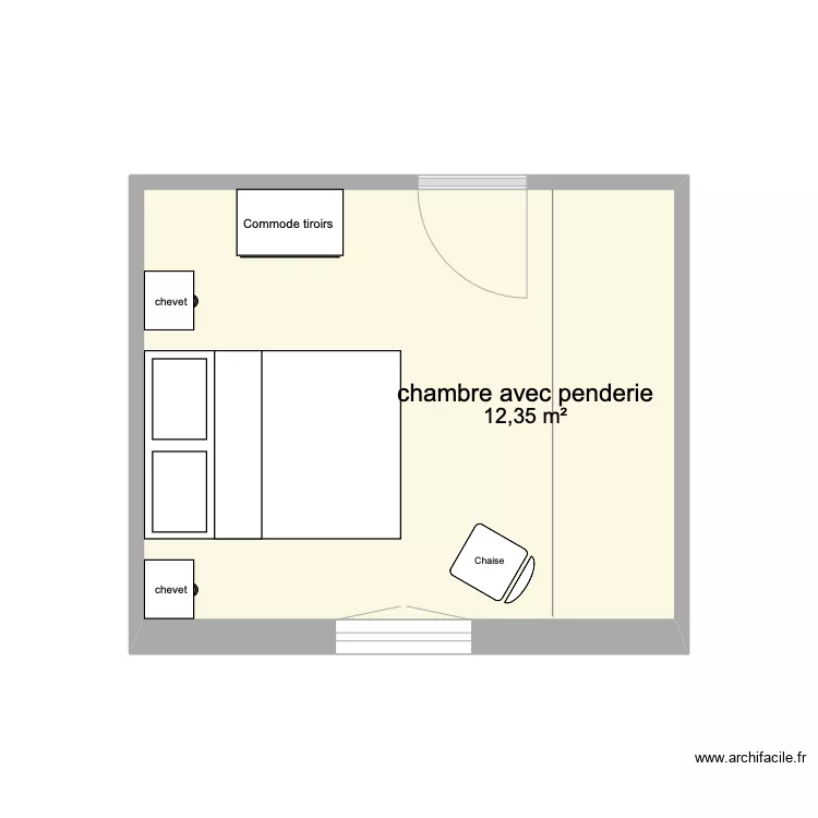 chambre avec penderie. Plan de chambre avec penderie. Plan de
