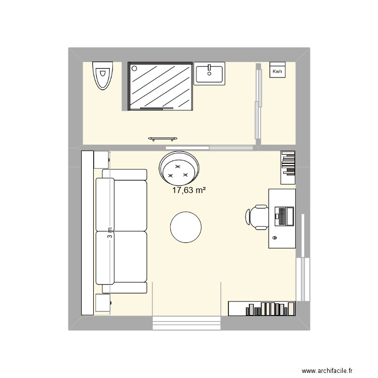 Studio invites. Plan de 1 pièce et 18 m2