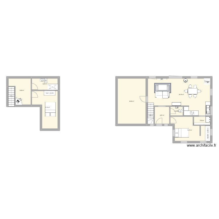 k;k. Plan de 11 pièces et 110 m2