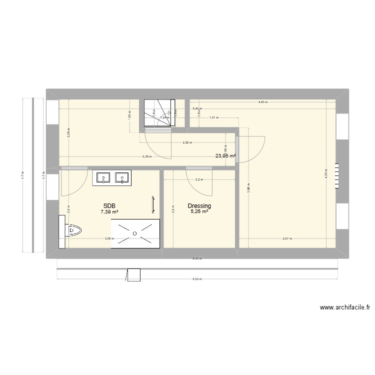 ETAGE 1. Plan de 3 pièces et 37 m2