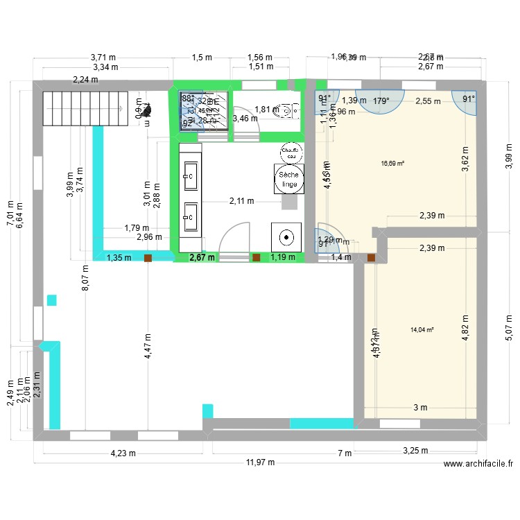 maison E1. Plan de 3 pièces et 32 m2
