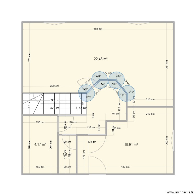 PYLA 1T actuel. Plan de 5 pièces et 46 m2