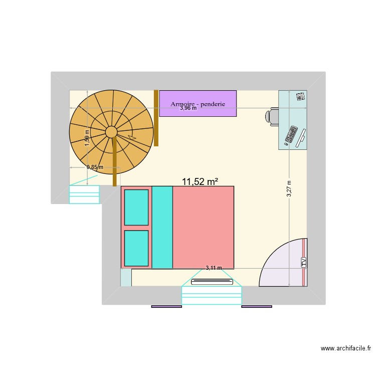 Chambre Elsa. Plan de 1 pièce et 12 m2