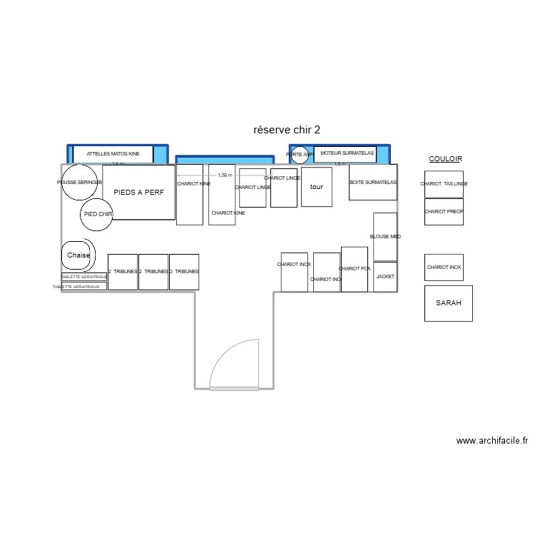 réserve Chir 2. Plan de 4 pièces et 14 m2