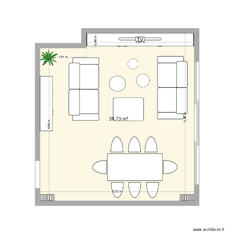 Anais et JB plan salon. Plan de 1 pièce et 27 m2