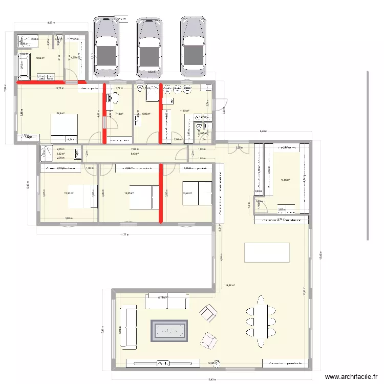 Prejet Resty Maison actuelle en u. Plan de 