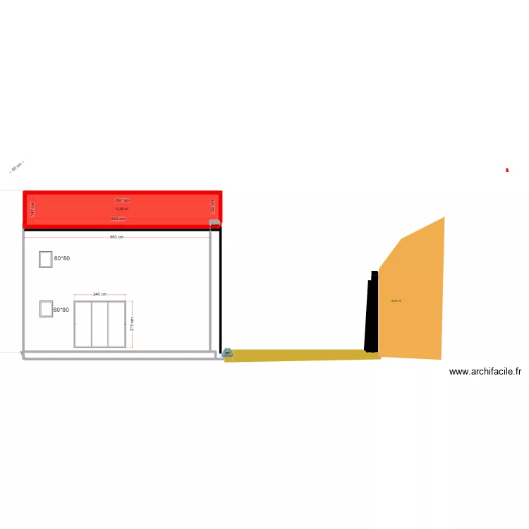 faccade nord. Plan de 4  et 13 m²