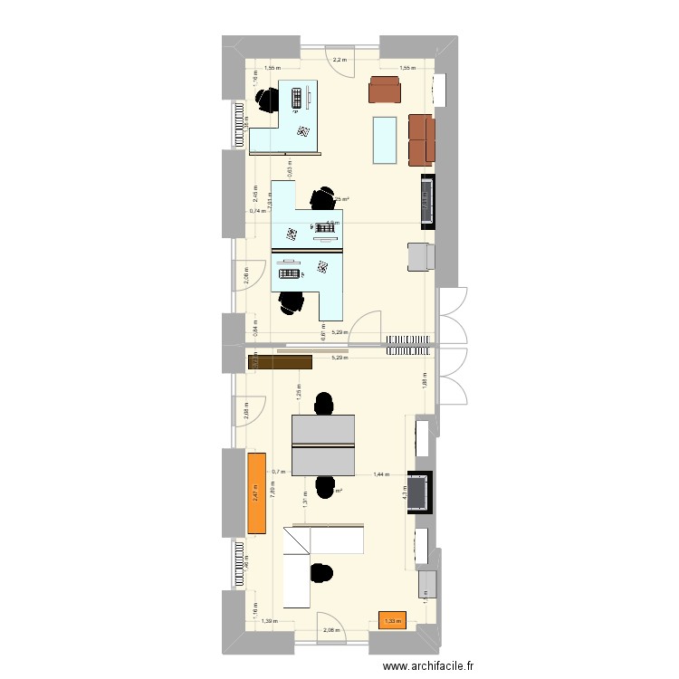 Plans bureaux. Plan de 2 pièces et 84 m2