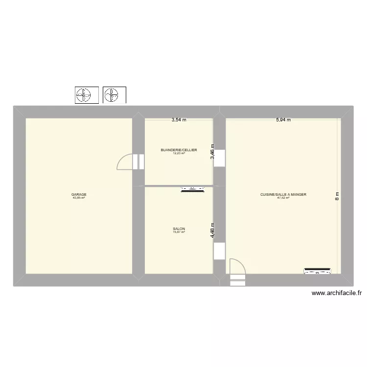 CLIM RDC. Plan de 4  et 119 m²
