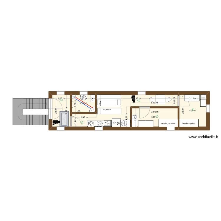 Conteneur. Plan de 4 pièces et 29 m2
