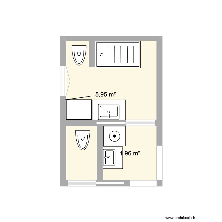 Salle de Bain 2. Plan de 2 pièces et 8 m2