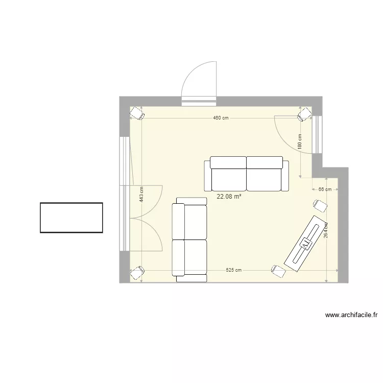 SALON BOUCAU 3. Plan de 1  et 22 m²