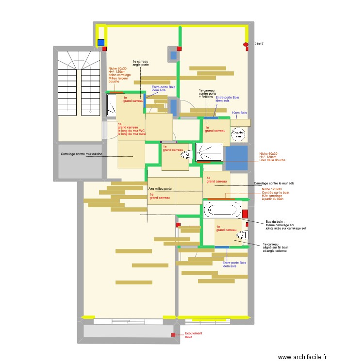 Meerlaan Calpinage Carrelage et bois 120x120. Plan de 15 pièces et 92 m2