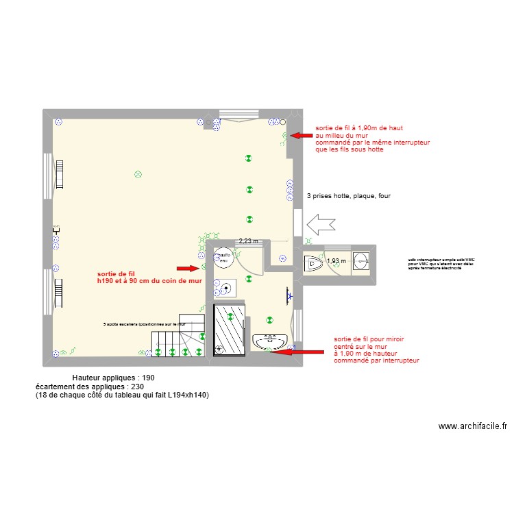 29 oct sdb modif plan electrique post visite du 28. Plan de 3 pièces et 46 m2