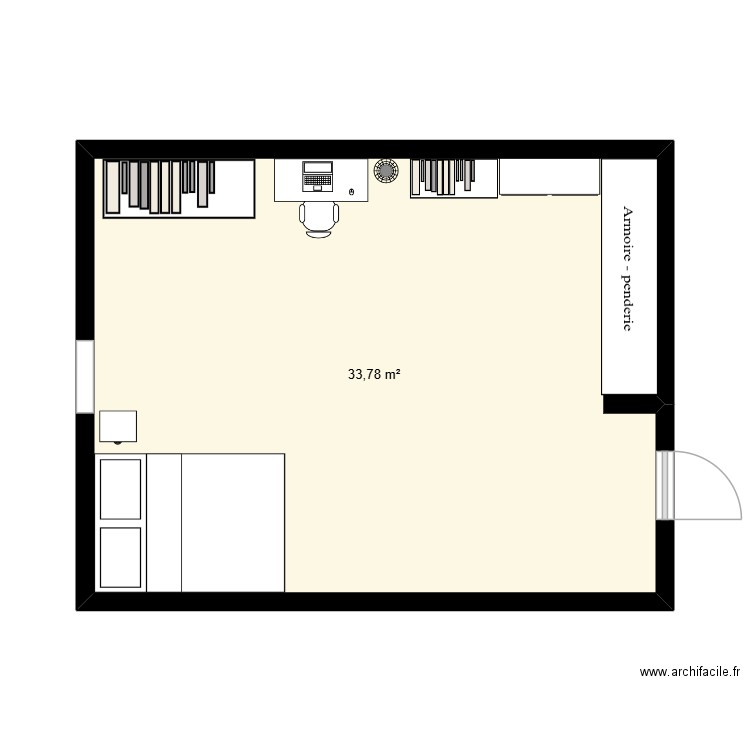 chambre devoir. Plan de 1 pièce et 34 m2