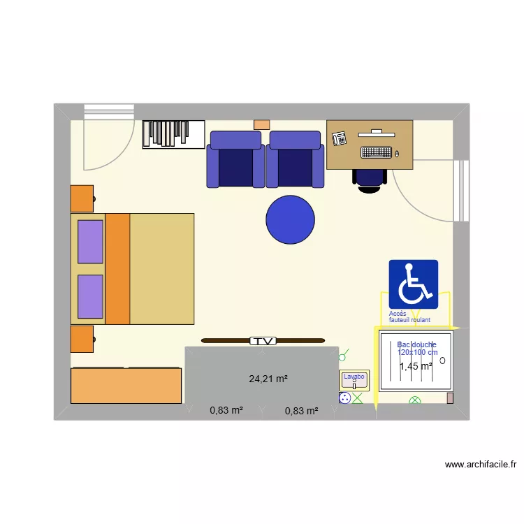 chambre Eliane 11. Plan de 4  et 27 m²