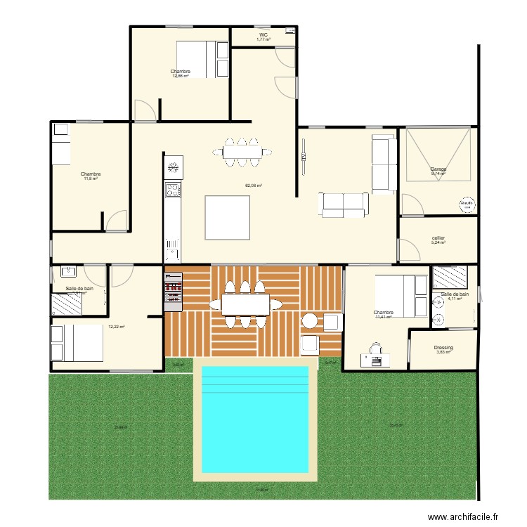 Plein pied. Plan de 11 pièces et 139 m2