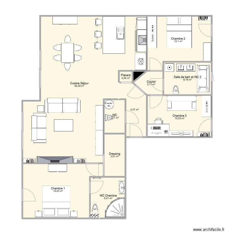 Altessa mobilier. Plan de 13 pièces et 116 m2