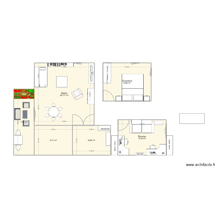 Appartement des Bibous. Plan de 6 pièces et 59 m2