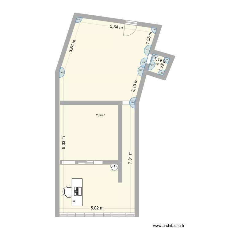Bureau. Plan de 2  et 67 m²