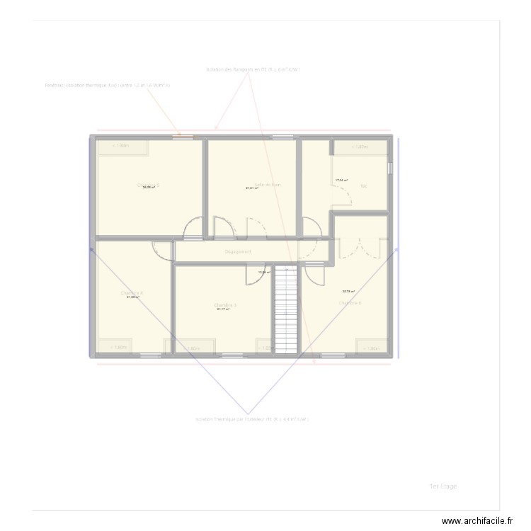 Maison bleu étage. Plan de 7 pièces et 146 m2