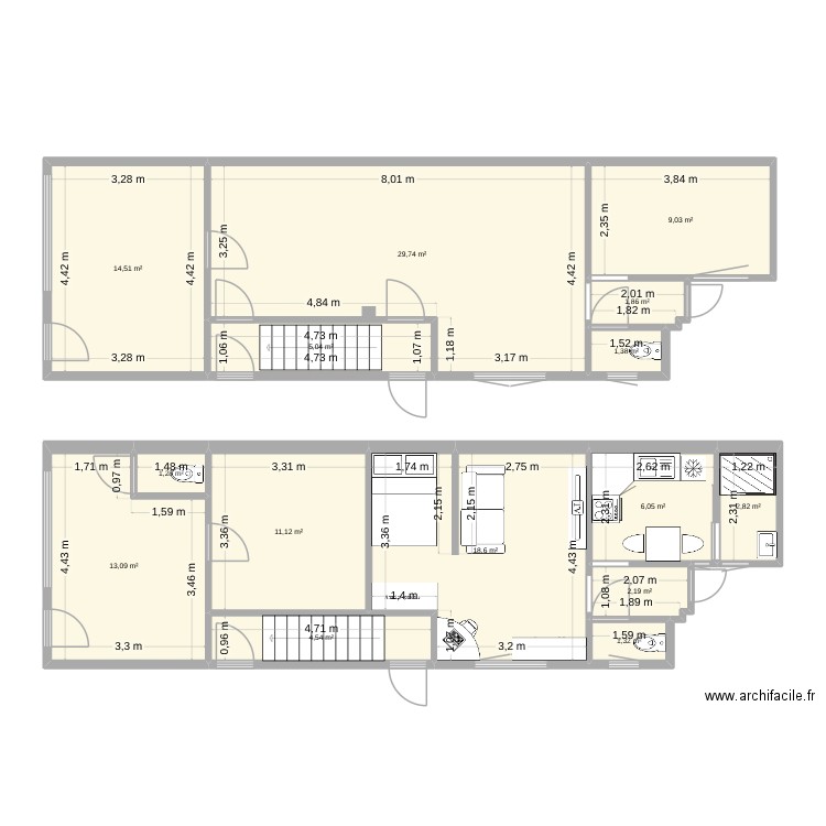 rdc situation actuelle 2. Plan de 15 pièces et 123 m2