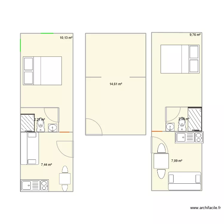 Studio 1. Plan de 7 pièces et 53 m²