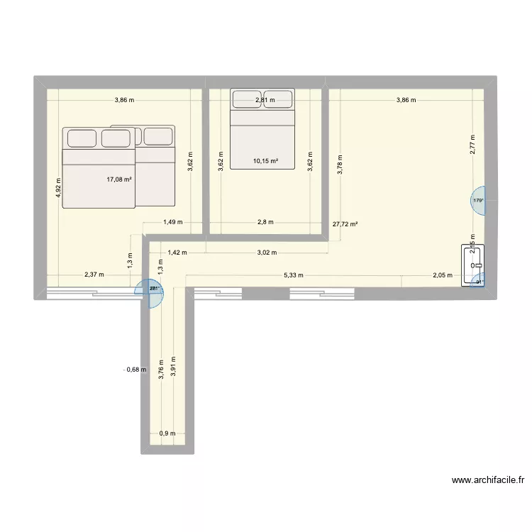 maman. Plan de 3  et 55 m²
