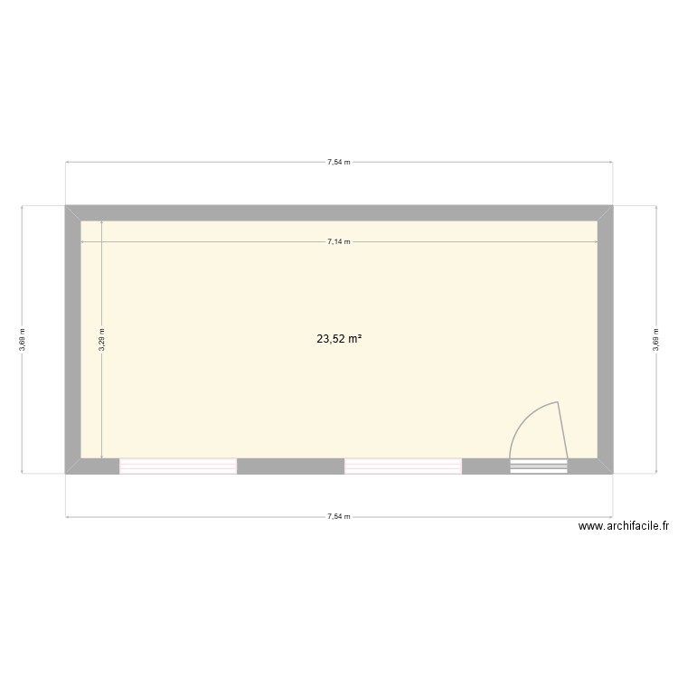 salle de sport. Plan de 1 pièce et 24 m2
