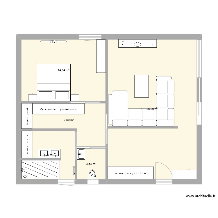 Agrandissement. Plan de 5 pièces et 67 m2
