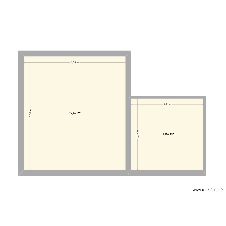 Fourchette. Plan de 2 pièces et 37 m2