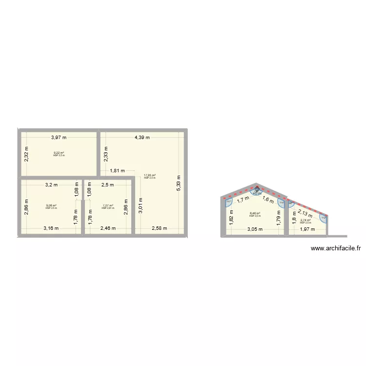 chalet  debut. Plan de 6  et 52 m²