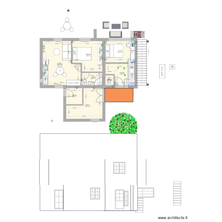 EYGLIERS EXTENSION EN NORD2 Bis. Plan de 14 pièces et 168 m2