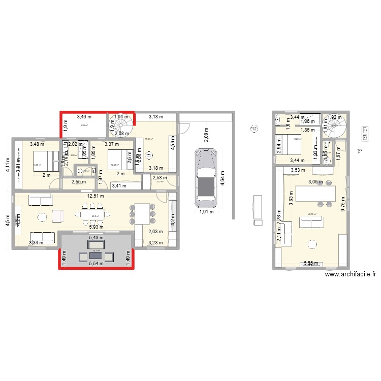 plan entree pignon droit. Plan de 14 pièces et 185 m2
