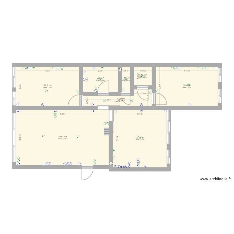 Apt Metz RDC Plan D. Plan de 8 pièces et 78 m2