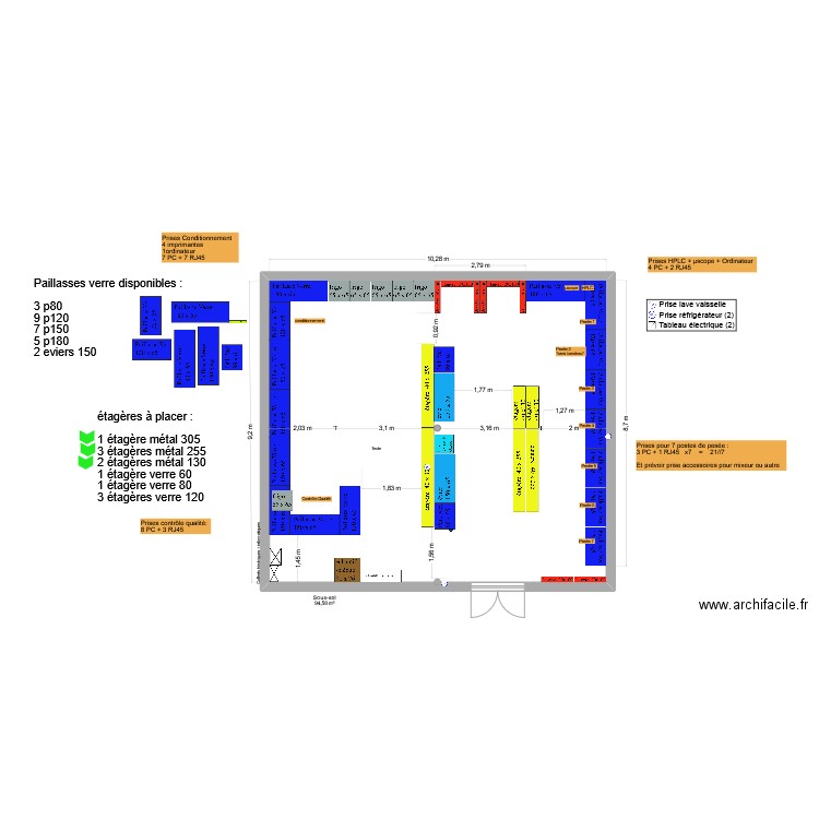 Aromes labos temporaires essais V4 (redispatch). Plan de 1 pièce et 95 m2