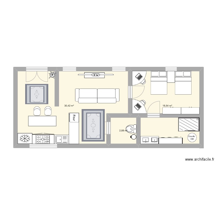 PLAN TECHNO. Plan de 3 pièces et 52 m2