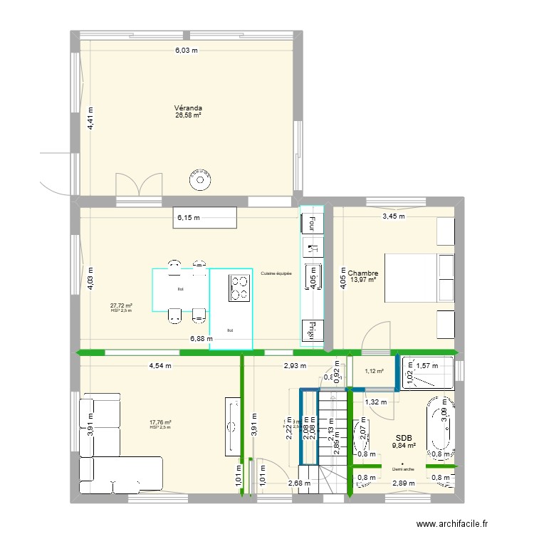Kuku RDC meublé. Plan de 8 pièces et 108 m2