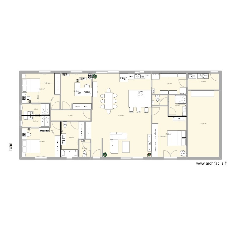 Primavera 4 chambres. Plan de 13 pièces et 170 m2