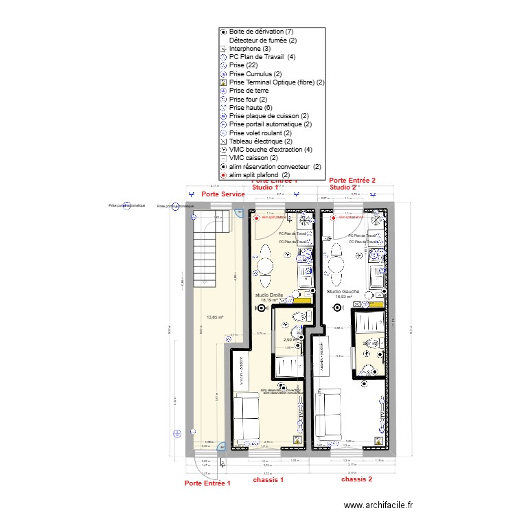 immeuble 1 RDC V2-c Elec 2 studios. Plan de 5 pièces et 65 m2