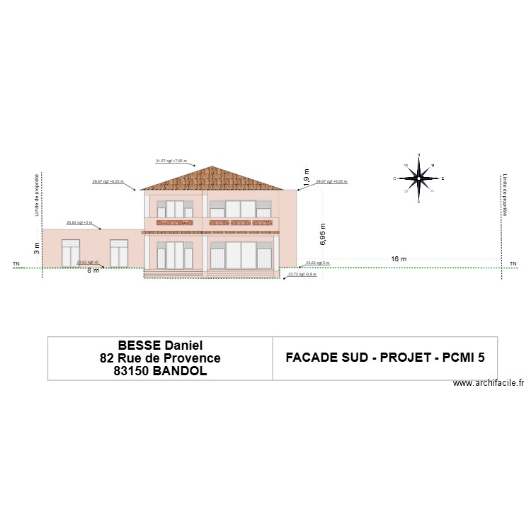 BESSE - façade sud projet 2. Plan de 0 pièce et 0 m2