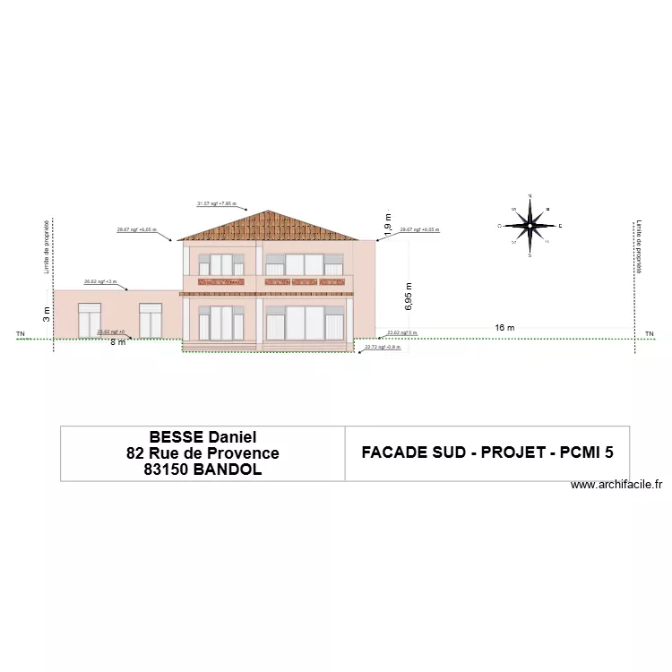 BESSE - fa&ccedil;ade sud projet 2. Plan de 