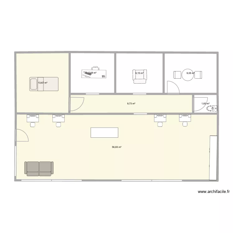 salon. Plan de 7 Pièces et 107 m²