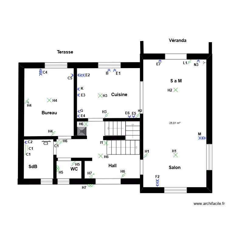 Rez de chauss&eacute;e 1. Plan de 1  et 26 m²